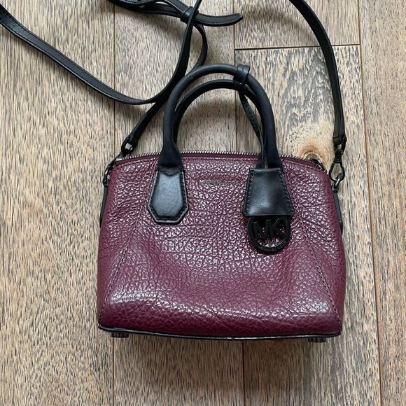 Michael Kors Mini Satchel Pebbled Crossbody Bag Burgundy Red - Picture 1 of 5